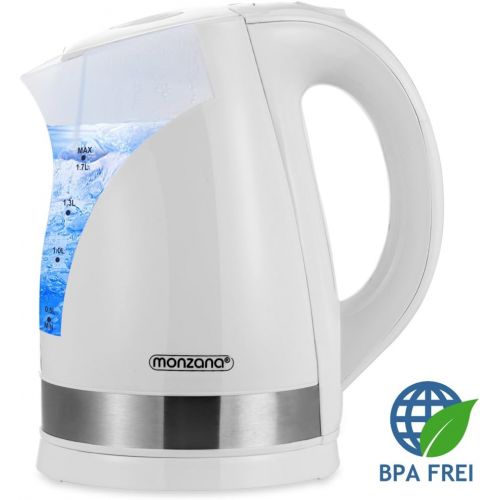  monzana Wasserkocher Teekocher Teekessel weiss I Edelstahl I 1,7 Liter I LED I 2200Watt I kabellos I BPA frei