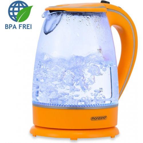  monzana Wasserkocher Teekessel Teekocher  1,7 L  orange  2200 Watt  LED Innenbeleuchtung  360° kabellos  BPA frei