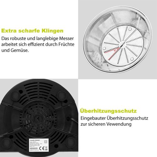  Monzana Entsafter Obst Gemuese Edelstahl max. 1100W grosse 85mm Einfuelloeffnung inkl. Reinigungsbuerste Rezeptheft Saftbehalter 3 Geschwindigkeitsstufen