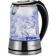 monzana Wasserkocher Edelstahl Teekocher I Glas I LED I BPA frei I 1,7 L I kabellos I 2200W silber/schwarz I UEberhitzungsschutz I Wasserstandsanzeige I Kalkfilter