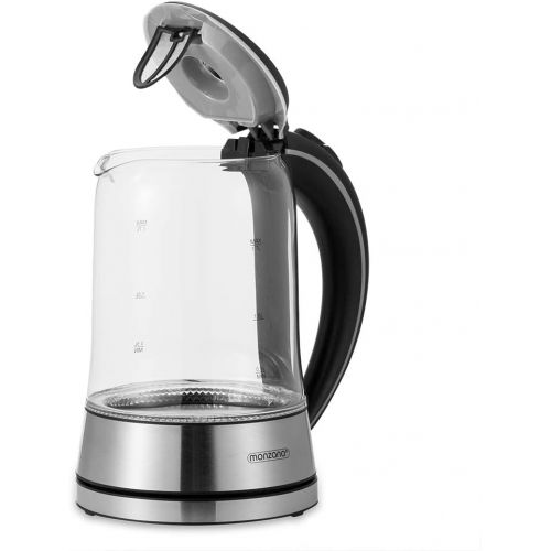  monzana Wasserkocher Edelstahl Teekocher I Glas I LED I BPA frei I 1,7 L I kabellos I 2200W silber/schwarz I UEberhitzungsschutz I Wasserstandsanzeige I Kalkfilter