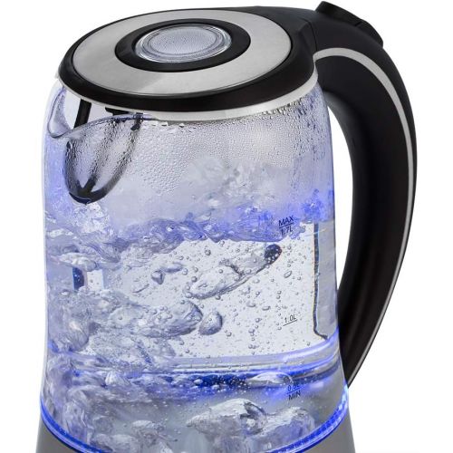  monzana Wasserkocher Edelstahl Teekocher I Glas I LED I BPA frei I 1,7 L I kabellos I 2200W silber/schwarz I UEberhitzungsschutz I Wasserstandsanzeige I Kalkfilter