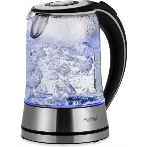  monzana Wasserkocher Edelstahl Teekocher I Glas I LED I BPA frei I 1,7 L I kabellos I 2200W silber/schwarz I UEberhitzungsschutz I Wasserstandsanzeige I Kalkfilter