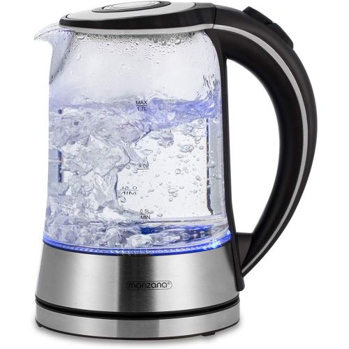  monzana Wasserkocher Edelstahl Teekocher I Glas I LED I BPA frei I 1,7 L I kabellos I 2200W silber/schwarz I UEberhitzungsschutz I Wasserstandsanzeige I Kalkfilter