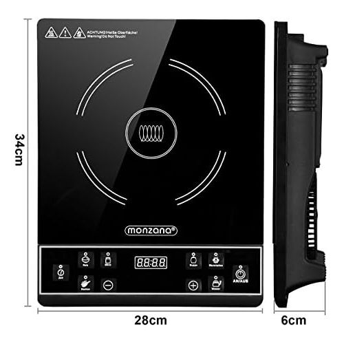  Monzana Induktionskochplatte einzeln 2000W, 28x28cm, LED Display mit Touch-Bedienfeld, Temperatur 80°C - 240°C, 6 Programme Timerfunktion Warmhaltefunktion Induktionsplatte Kochpla