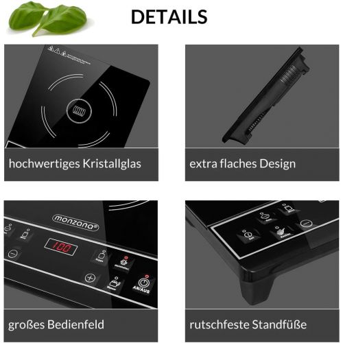  Monzana Induktionskochplatte einzeln 2000W, 28x28cm, LED Display mit Touch-Bedienfeld, Temperatur 80°C - 240°C, 6 Programme Timerfunktion Warmhaltefunktion Induktionsplatte Kochpla