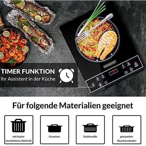  Monzana Induktionskochplatte einzeln 2000W, 28x28cm, LED Display mit Touch-Bedienfeld, Temperatur 80°C - 240°C, 6 Programme Timerfunktion Warmhaltefunktion Induktionsplatte Kochpla