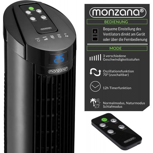  Monzana Turmventilator  90° Oszillationswinkel  Fernbedienung  3 Geschwindigkeitsstufen  84cm  Timerfunktion  Turbo-Funktion  schwarz - Saulenventilator Standventilator Luf