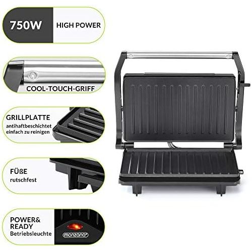  [아마존베스트]monzana Contact Grill, Table Grill - Non-Stick Coating - Sandwich Toaster, Panini Maker - BPA-Free