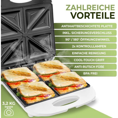  [아마존베스트]Monzana Sandwich Maker XXL with Non-Stick Coating Panini Maker 1000 Watt Sandwich Grill BPA-Free 4 Sandwiches Grill Basket White