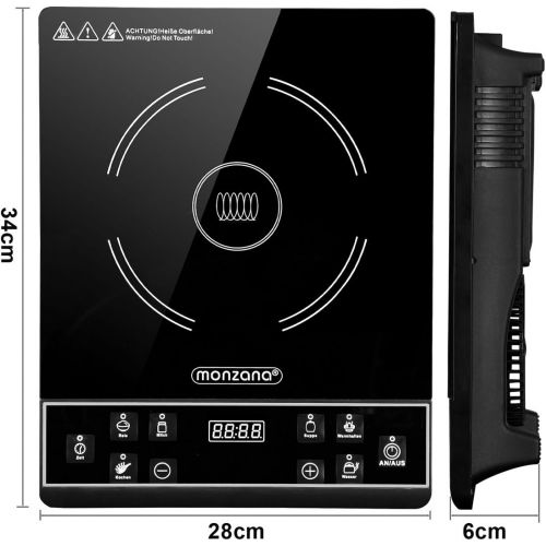  [아마존베스트]Monzana Induction Hob 2000 W Hob 6 Programmes LED Touch Display 80-240 Degrees Timer and Keep Warm Function 28 x 28 cm