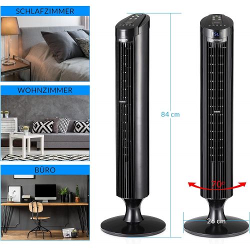  [아마존베스트]Monzana Tower Fan 90° Oscillation Angle Remote Control 3 Speed Levels 84 cm Timer Turbo Function Black