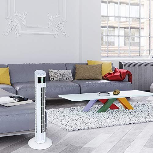  [아마존베스트]Monzana Tower Fan with Remote Control 3 Speed Levels Digital Display White Column Fan Floor Fan Air Cooler Fan