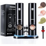 Moocoo Upgraded Electric Salt and Pepper Grinder Set with Fast Rechargeable Base & LED Light, Large Capacity, Adjustable Coarseness, Automatic One Hand Operated Salt Pepper Mill Grinder Refillable