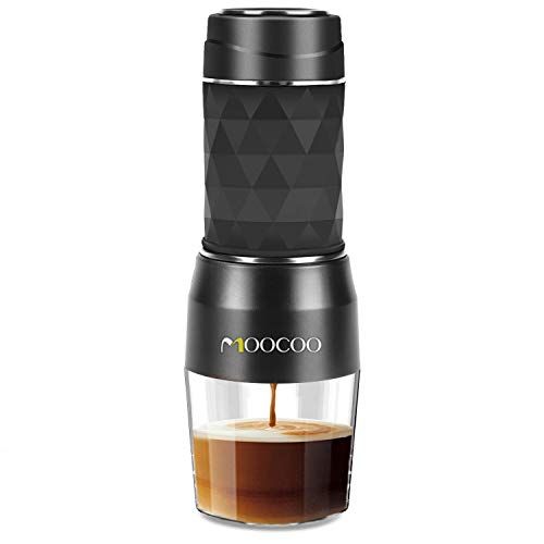  Portable Espresso Machine, Moocoo Manual Espresso Maker, 20 Bar Pressure for Capsule&Ground Coffee, Perfect Small for Travel Camping Kitchen Office