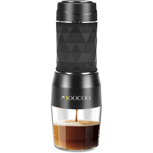  Portable Espresso Machine, Moocoo Manual Espresso Maker, 20 Bar Pressure for Capsule&Ground Coffee, Perfect Small for Travel Camping Kitchen Office