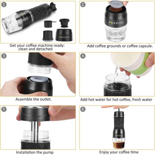  Portable Espresso Machine, Moocoo Manual Espresso Maker, 20 Bar Pressure for Capsule&Ground Coffee, Perfect Small for Travel Camping Kitchen Office