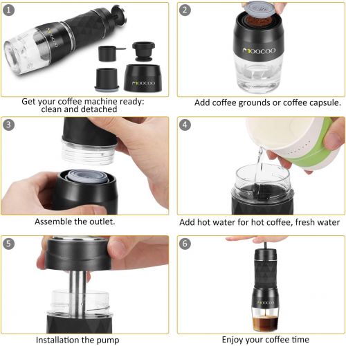 [아마존베스트]Portable Espresso Machine, Moocoo Manual Espresso Maker, 20 Bar Pressure for Capsule&Ground Coffee, Perfect Small for Travel Camping Kitchen Office
