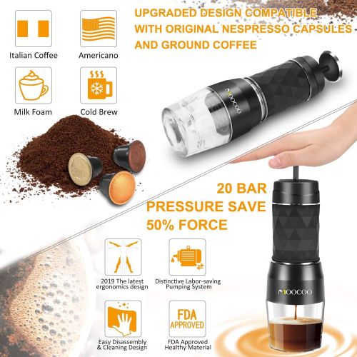  [아마존베스트]Portable Espresso Machine, Moocoo Manual Espresso Maker, 20 Bar Pressure for Capsule&Ground Coffee, Perfect Small for Travel Camping Kitchen Office