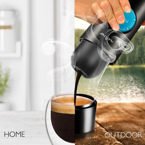  Upgraded Portable Electric Espresso Maker - 2 in 1 Capsule & Ground Espresso Option Easy Refill Water Tank 90 ml - Mini Automatic Espresso Easy Travel Machine - NutriChef PKPRCFMAK