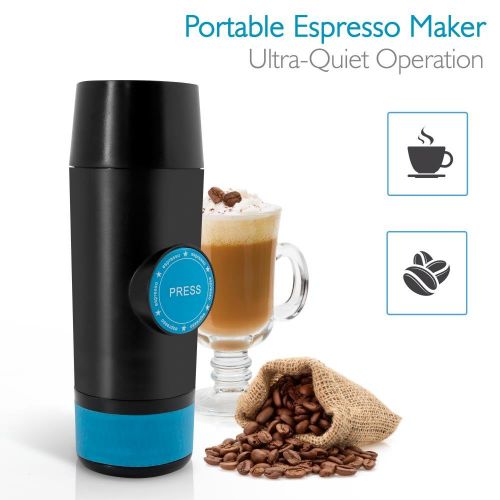  Upgraded Portable Electric Espresso Maker - 2 in 1 Capsule & Ground Espresso Option Easy Refill Water Tank 90 ml - Mini Automatic Espresso Easy Travel Machine - NutriChef PKPRCFMAK