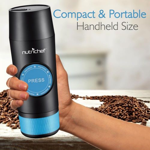  Upgraded Portable Electric Espresso Maker - 2 in 1 Capsule & Ground Espresso Option Easy Refill Water Tank 90 ml - Mini Automatic Espresso Easy Travel Machine - NutriChef PKPRCFMAK