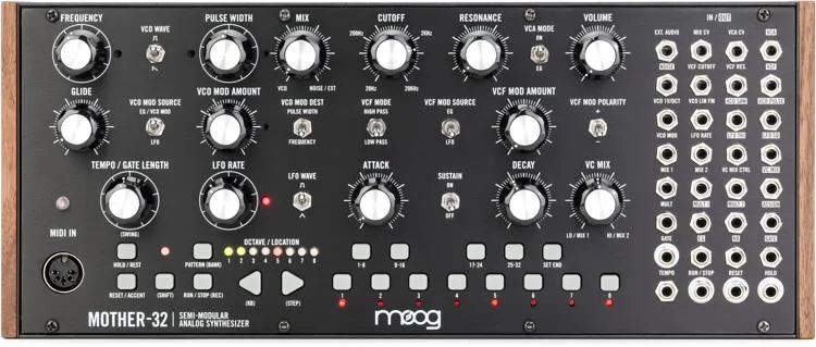Moog Mother-32 Semi-modular Eurorack Analog Synthesizer and Step Sequencer Demo