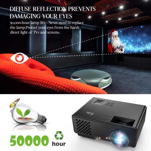  Mooka MOOKA Mini Projector with 170 Display 2400Lux, 50,000 Hour LED, 50% Brighter HD Video Projector 1080P Supported, Compatible with Amazon Fire TV Stick, DVD, HDMI, VGA, USB, AV, SD f