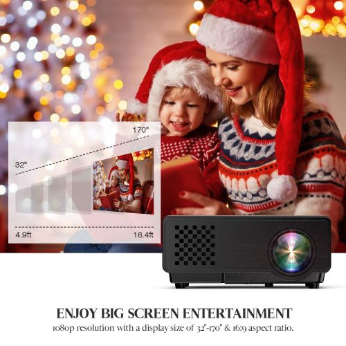  Mooka MOOKA Mini Projector with 170 Display 2400Lux, 50,000 Hour LED, 50% Brighter HD Video Projector 1080P Supported, Compatible with Amazon Fire TV Stick, DVD, HDMI, VGA, USB, AV, SD f