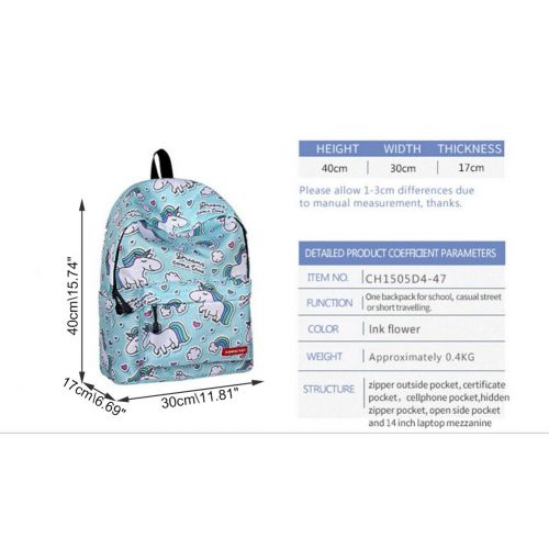  Moolecole Unicorn Kids School Backpack for Girls Boys Students School Bag Children Travel Outdoor Daypack(Green Unicorn)
