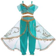 Mooler Girls Princess Jasmine Dress Up Costumes Halloween Party Fancy Dress