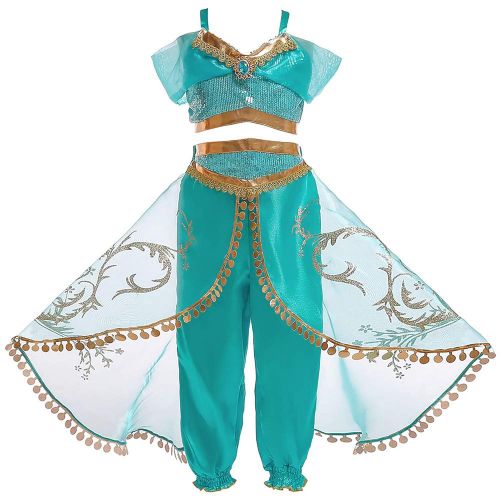  Mooler Girls Princess Jasmine Dress Up Costumes Halloween Party Fancy Dress