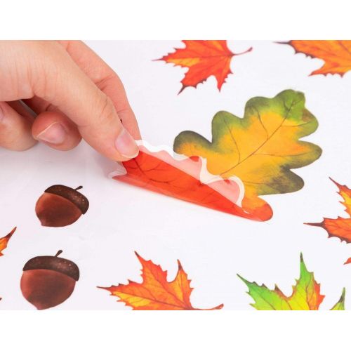  [아마존베스트]Moon Boat 120PCS Fall Leaves Window Clings - Thanksgiving Maple Decorations Autumn Decals Party Decor Ornaments