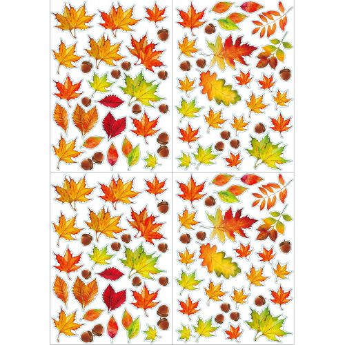  [아마존베스트]Moon Boat 120PCS Fall Leaves Window Clings - Thanksgiving Maple Decorations Autumn Decals Party Decor Ornaments