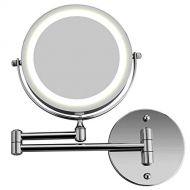 Moon Moon 7-Inch LED Lighted Wall Mount Makeup Mirror with 5x Magnification，Double-Sided Lighted Makeup Mirror