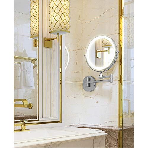  Moon Moon 7-Inch LED Lighted Wall Mount Makeup Mirror with 5x Magnification，Double-Sided Lighted Makeup Mirror