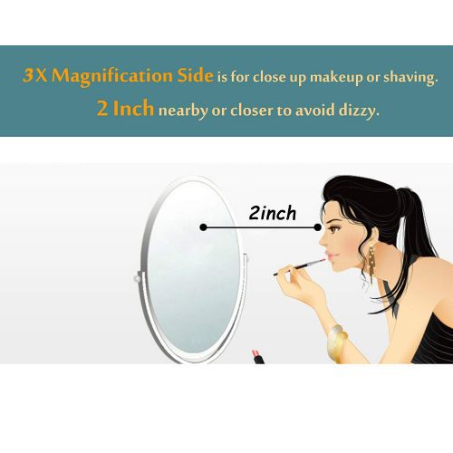  Moon Moon 7-Inch LED Lighted Wall Mount Makeup Mirror with 5x Magnification，Double-Sided Lighted Makeup Mirror