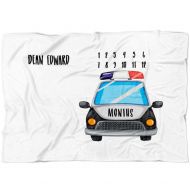 Moon9xx Police Car Swaddle Fleece Blanket - Month Growth Chart, Personalized Baby Boy Shower Gift Newborn Gift