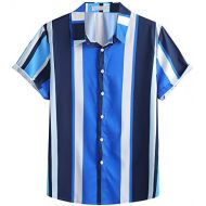 MoonHome Mens Fashion Short Sleeve Casual Regular Slim Fit Vertical Striped Button Down Shirts