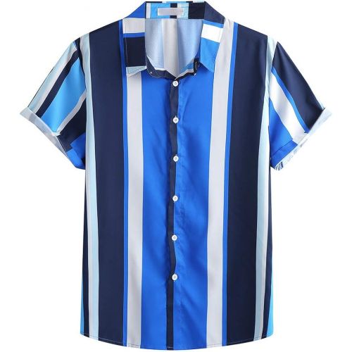  MoonHome Mens Fashion Short Sleeve Casual Regular Slim Fit Vertical Striped Button Down Shirts