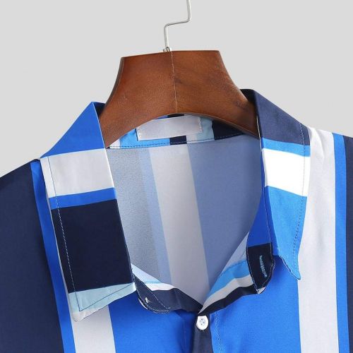  MoonHome Mens Fashion Short Sleeve Casual Regular Slim Fit Vertical Striped Button Down Shirts