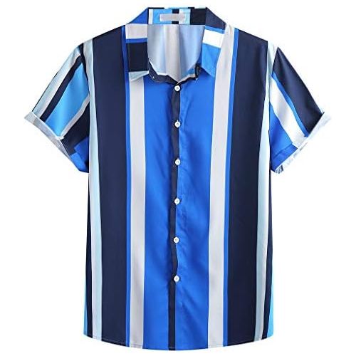  MoonHome Mens Fashion Short Sleeve Casual Regular Slim Fit Vertical Striped Button Down Shirts