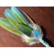 MoonMotions Smudge Fan- Forest in the Sky -Sacred Smudge Fan with Kyanite- Medium Macaw Fan- Reki Healing- white Sage Feather Fan- Smudge- Made to Order