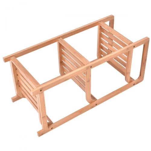  MoonNewyork Bamboo Storage Organizer Table Shelves Book Display Rack Stand Kitchen Bathroom