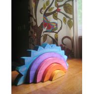 /MoonflowerToys Sunset Stacker, BIG wooden rainbow stacking toy, sunset colors Waldorf and Montessori inspired toy