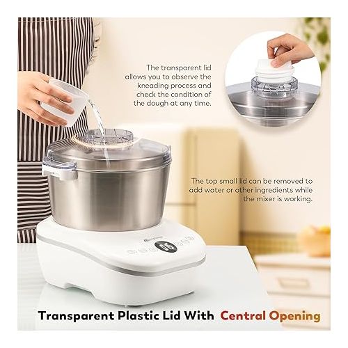  Moongiantgo 5L Dough Maker with Ferment Function, 200W Dough Kneading Machine with 304 Stainless Steel Bowl, Low Noise Operation, Microcomputer Timing, Touch Panel (White)