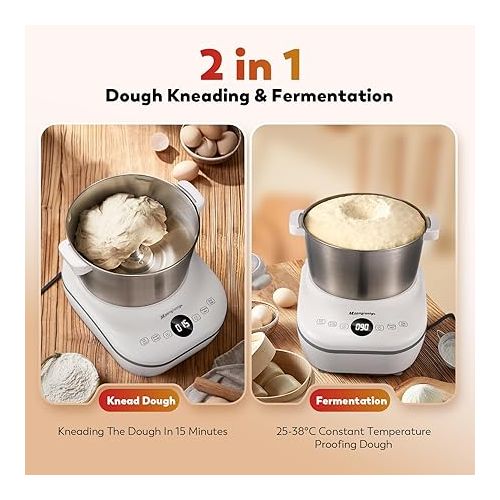  Moongiantgo 5L Dough Maker with Ferment Function, 200W Dough Kneading Machine with 304 Stainless Steel Bowl, Low Noise Operation, Microcomputer Timing, Touch Panel (White)