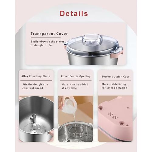 Moongiantgo 5L Dough Maker with Ferment Function, 200W Dough Kneading Machine with 304 Stainless Steel Bowl, Low Noise Operation, Microcomputer Timing, Touch Panel (Pink)