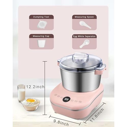  Moongiantgo 5L Dough Maker with Ferment Function, 200W Dough Kneading Machine with 304 Stainless Steel Bowl, Low Noise Operation, Microcomputer Timing, Touch Panel (Pink)