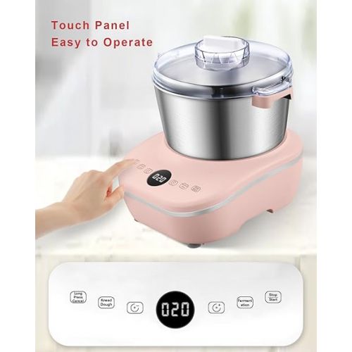  Moongiantgo 5L Dough Maker with Ferment Function, 200W Dough Kneading Machine with 304 Stainless Steel Bowl, Low Noise Operation, Microcomputer Timing, Touch Panel (Pink)